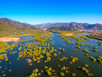 航拍青岛崂山水库