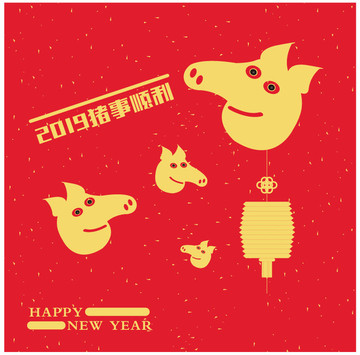 2019年卡通豬年畫