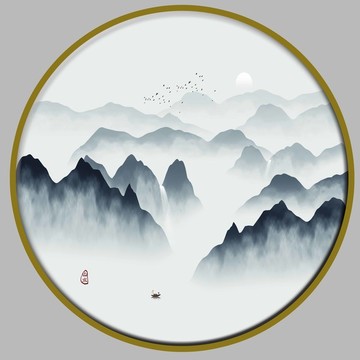 圆形山水画