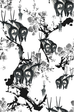中國風(fēng)四方連續(xù)服裝圖案羚羊