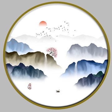 圆形山水装饰画