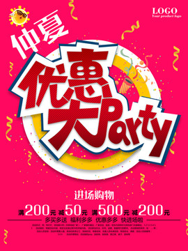 优惠大party促销海报