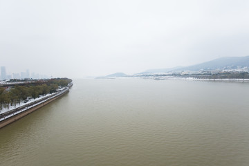 雪景湘江橘子洲