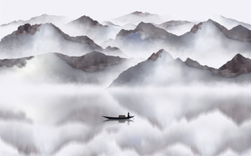 抽象意境水墨山水畫