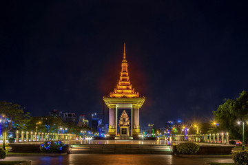 柬埔寨金边独立广场夜景