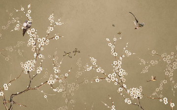 新中式水墨梅花背景墙壁画