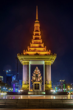 柬埔寨金边独立广场夜景