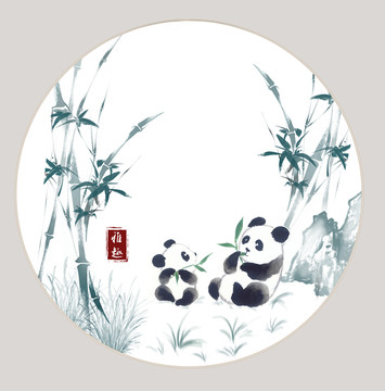熊貓竹林裝飾畫