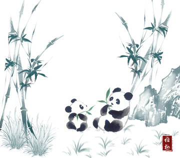 熊貓竹林裝飾畫