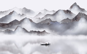 抽象意境水墨山水畫