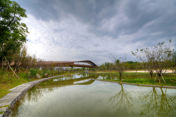 兰溪兰湖景区兰桥水池全景