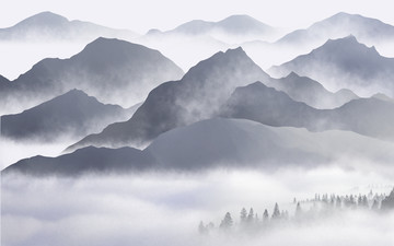抽象意境水墨山水畫