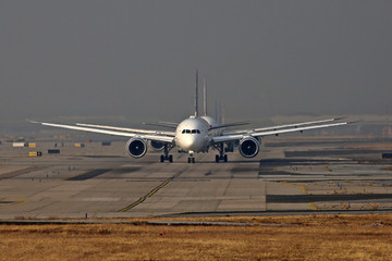 北京首都机场的飞机排队