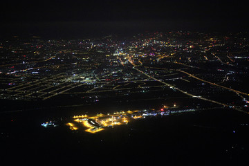 沈阳机场及沈阳市区夜景全景俯瞰