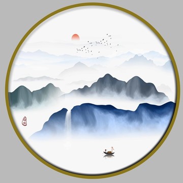 新中式北欧山水意境装饰画