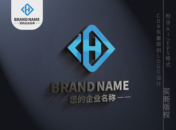 简约几何体字母Hlogo标志