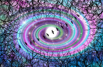 高清樹影星空宇宙裝飾畫