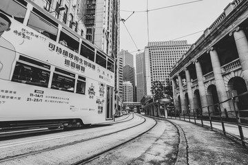 老香港街景黑白照片