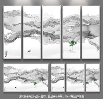 水墨山水圆形无框画