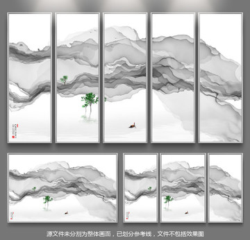 水墨山水畫圓形小品畫