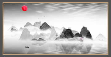 新中式抽象意境山水無框畫
