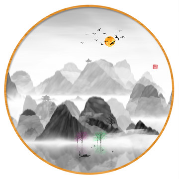 意境抽象畫彩墨山水畫