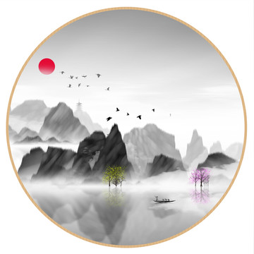 意境抽象畫彩墨山水畫