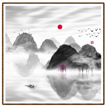 中國水彩水墨裝飾畫