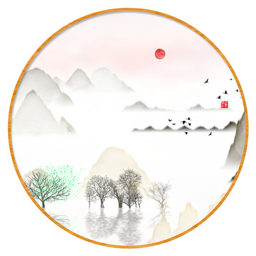 意境抽象畫彩墨山水畫