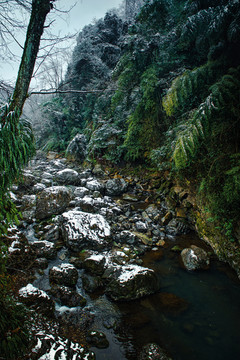 高庙古镇雪中溪流