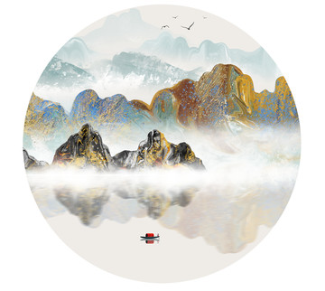 現(xiàn)代簡(jiǎn)約抽象山水鎏金水墨新中式