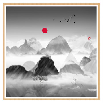 新中式抽象意境山水無(wú)框畫(huà)