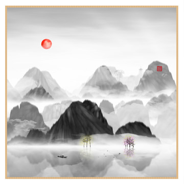 意境抽象畫(huà)彩墨山水畫(huà)