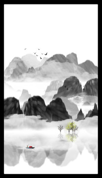 意境抽象畫彩墨山水畫
