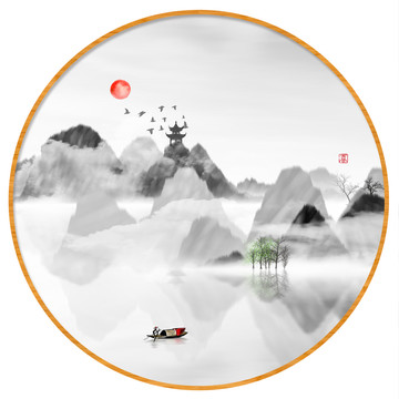 意境抽象畫彩墨山水畫