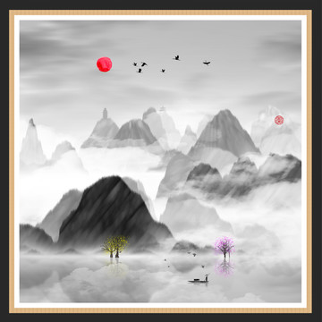 意境抽象畫(huà)彩墨山水畫(huà)