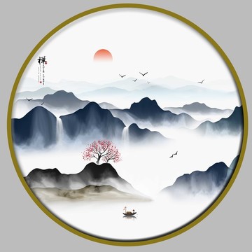 禅境水墨山水画