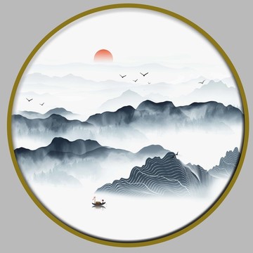 意境水墨禅意山水画