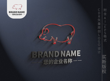 可愛卡通線條小豬logo標(biāo)志