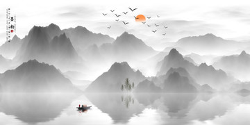 新中式山水背景墻