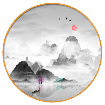 新中式抽象意境山水無框畫