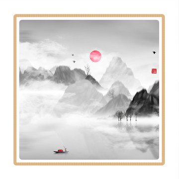 意境抽象畫(huà)彩墨山水畫(huà)