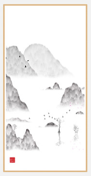 新中式抽象意境山水無框畫