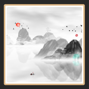 水墨山水無(wú)框畫(huà)
