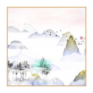 新中式抽象意境山水無框畫
