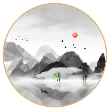 新中式抽象意境山水無(wú)框畫