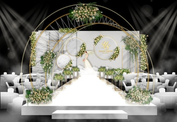 白绿色大理石婚礼舞台效果图