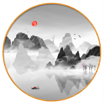 意境抽象畫彩墨山水畫