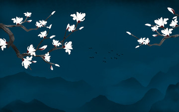 玉蘭花鳥背景墻