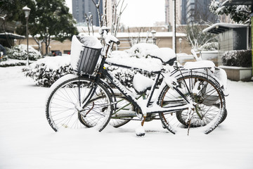 自行车雪景